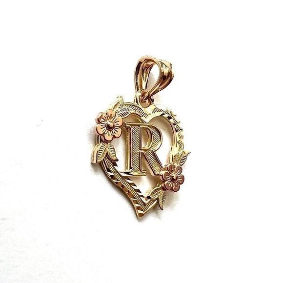 14k solid gold Initial R heart Charm | letter R Charm | Birthday gift | - Picture 11 of 11